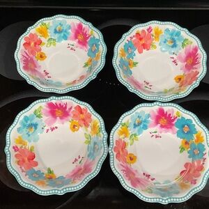 The Pioneer Woman Vibrant Floral Bowls - Pink, Blue, Yellow